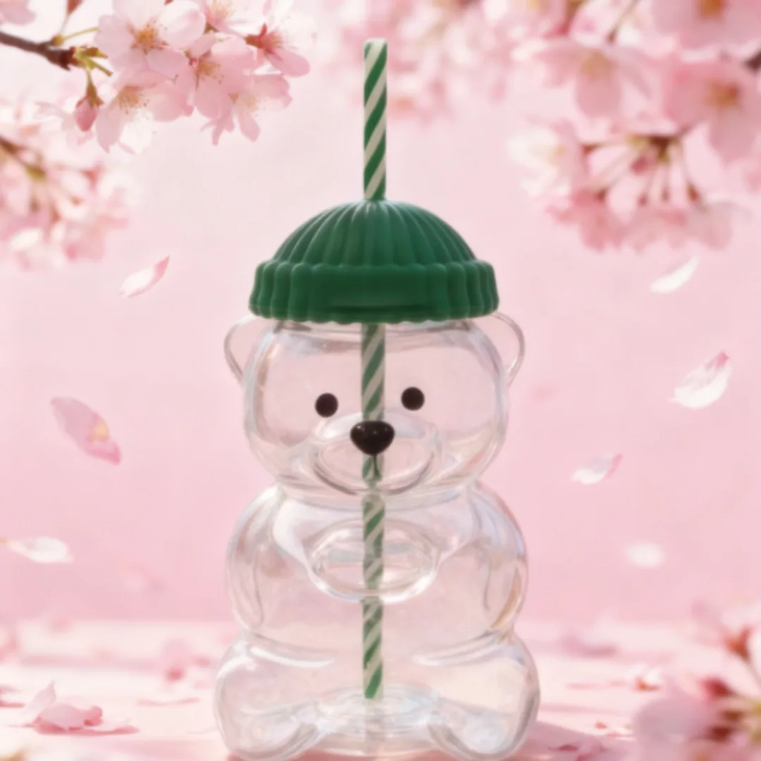 

New heat-resistant teddy bear cup 500ml straw 2025 milk coffee juice beer beverage new transparent
