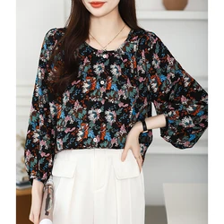 Women Spring Fashion Loose Sweet Floral O-neck Pullover Long Sleeve Shirts Women Clothes Casual All-match Office Lady Trend Tops