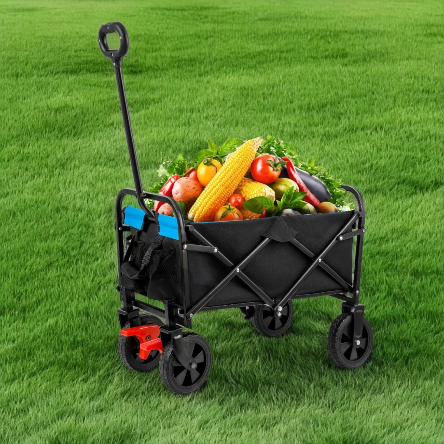 

Mini Folding Wagon Garden Shopping Beach Cart (black+blue+brake)