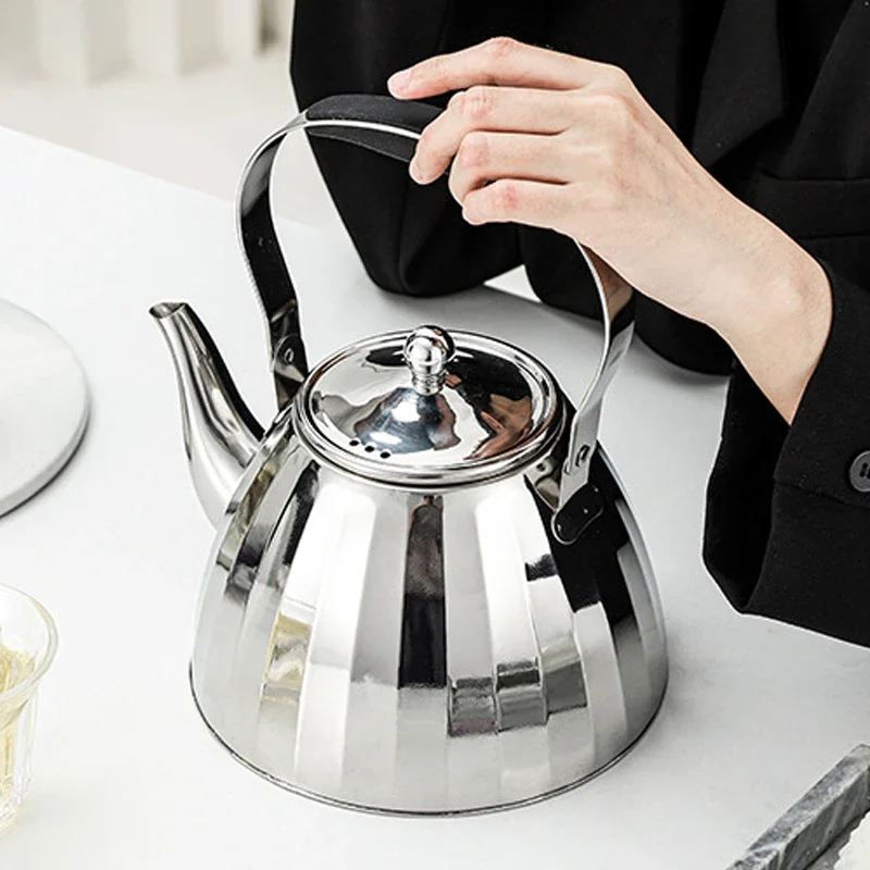 1/1.5/2/3L Restaurant Tea Kettle Stainless Steel Removable Infuser Boiling Water Pot Mirrored Scald-proof Handle Water Kettle