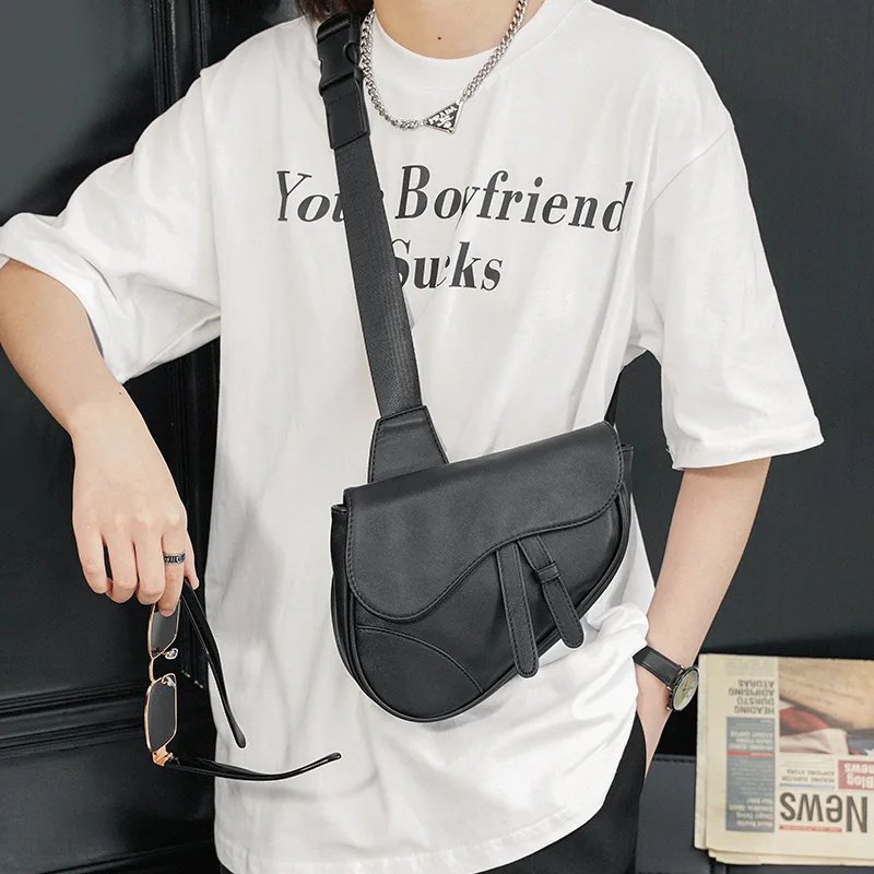 

Fashion Saddle Bags Men Shoulder Bags Anti-theft Shoulder Messenger Bag Mens PU Leather Crossbody Bag Chest Bag Waist Pack Male