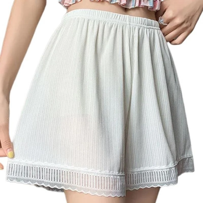 N5KF Women Lace Half Slip Shorts Underpants Ice Silk Wide Leg Loose Pettipants
