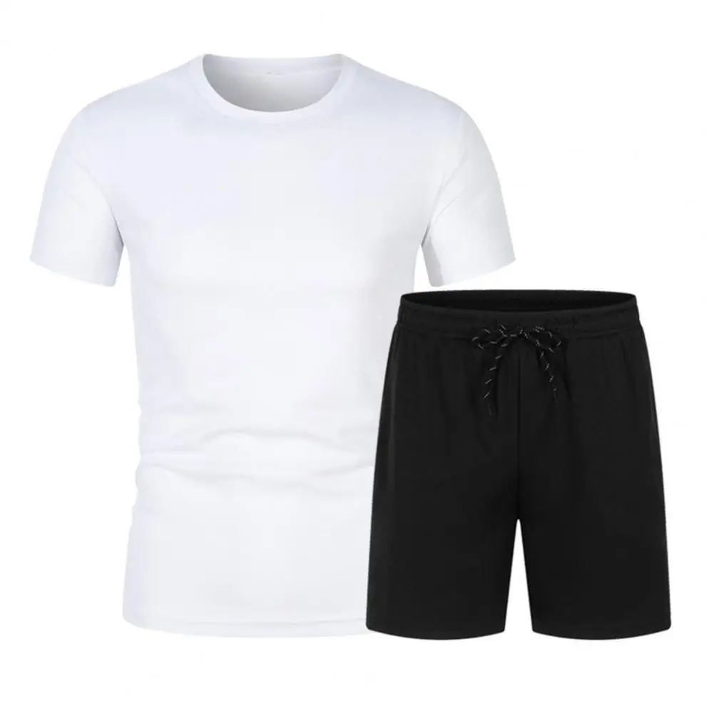 Herren Workout Outfit Herren Sommer Casual Outfit Set O-Ausschnitt Kurzarm T-Shirt mit elastischen Kordel zug Taille Shorts solide für eine