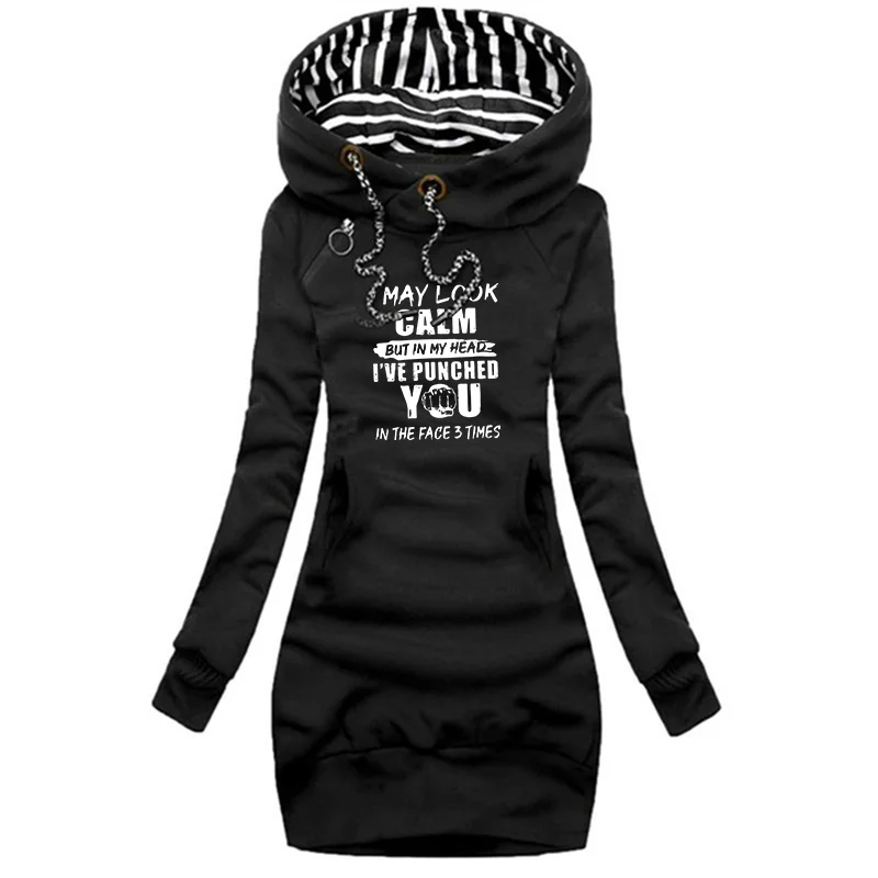 Autumn and Winter Women Dresses Fashion Long Sleeve Hoodie Dress Casual Hooded Dresses for Women Pullover Dress