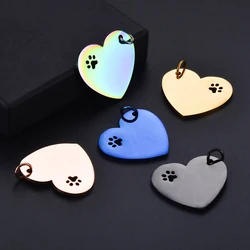 8Pcs Heart Hollow Paw Tag Stainless Steel Mirror Polished Metal Blank Pendants DIY Jewelry Making Necklace Wholesale ﻿