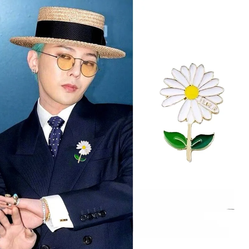 

Creative Suower Daisy Brooch Pin Anti-glare Small Faion Jewelry GD G-Dragon Sli Trendy Pin for Men And Women