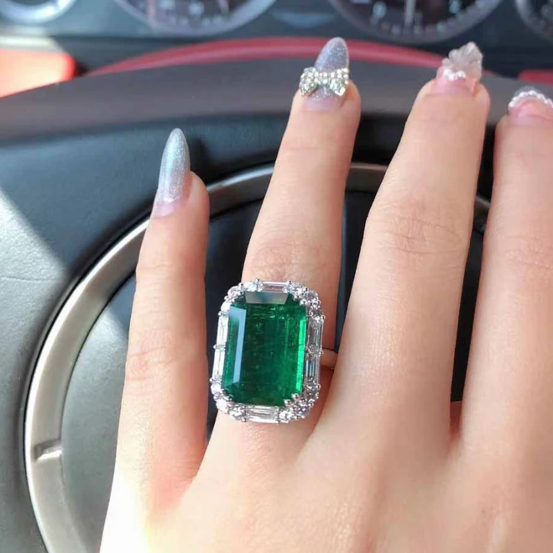 خواتم فضية عيار 925 أنيقة وعالية الجودة من الأحجار الكريمة الخضراء للنساء خاتم مستطيل عتيق رائع هدية مجوهرات الزفاف #3