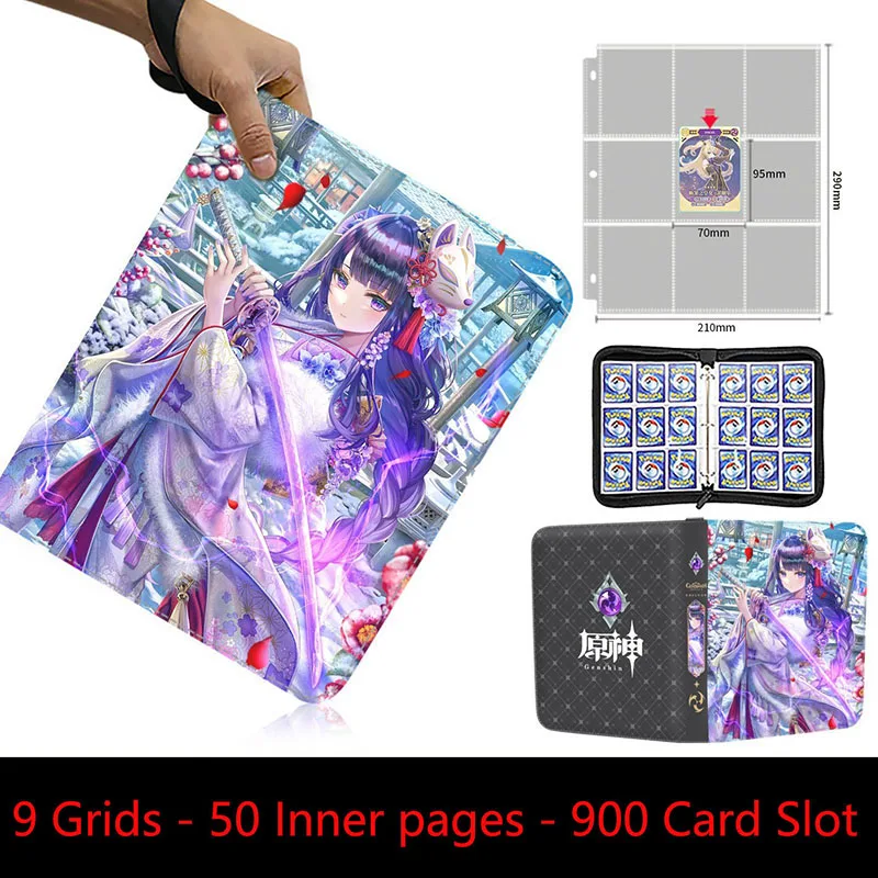 Genshin impact Card Binder 9 Pocket Trading Card Holder Anime Card Binder with 50 inner Pages Zipper Holder Up to 900 Cards