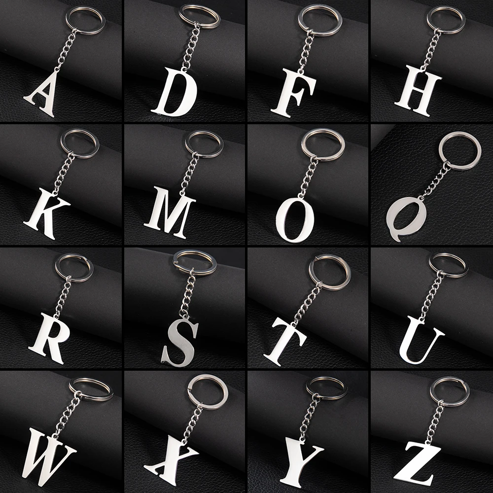 Men'S Keyring Kpop Stainless Steel Metal Keychain With Initial Letter Key Chain For Car Keys Designer Keyholder Jewelry Gifts