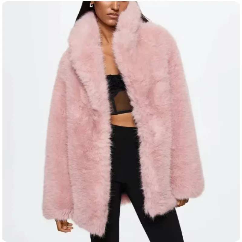 

Пальто из искусственного меха средней длины, женское пальто больших размеров с лацканами из искусственного лисьего меха, модное теплое комфортное пальто 2026, новинка европейско-американского происхождения