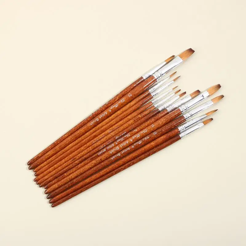 12/24Pcs Premium Nylon Detail Paint Brushes Set Pointed Flat Head Professional Artist Painting Supplies Tools