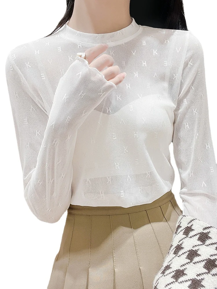 

2023 Summer Women Golf Sunscreen with long sleeves and ultra-thin ice silk bottoming shirt and round neck turtleneck top