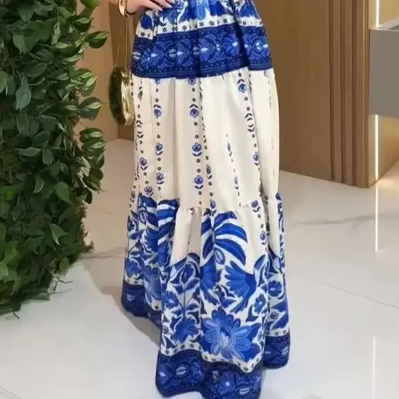 

Women Dresses Vintage Floral & Plants Print Cinched Waist Shirred Strapless Dress Summer New Female Casual Ruffle Vacation Dress