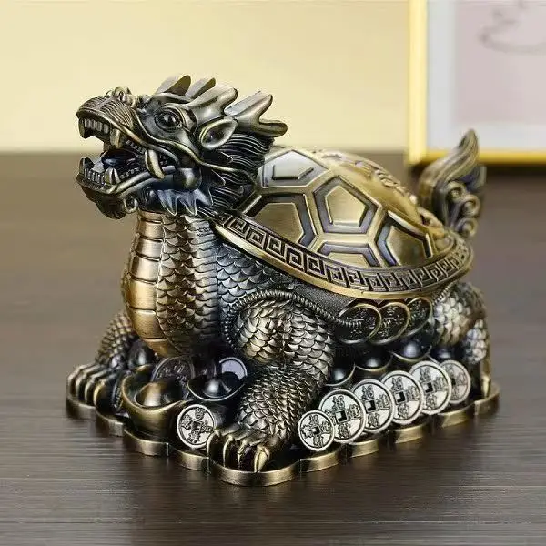 

Dragon tortoise ashtray household living room creative office coffee table with cover anti-fly ash smoke metal European ornament