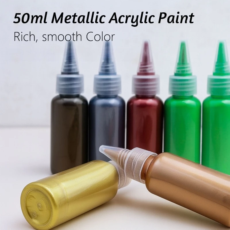 6 Colors 50ml Pearlescent Metallic Acrylic Paint Set Needle Tip Bottle Waterproof Graffiti Art Supplies