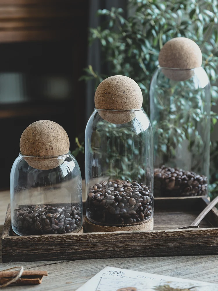 Coffee Bean Storage Jar Sealed Jar Cork Stopper Glass Bottle Tea Display Storage Can Miscellaneous Grain Storage Jar