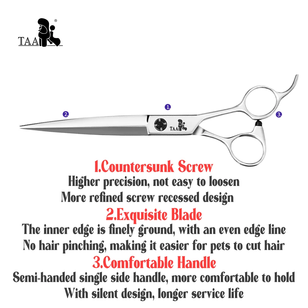 TAA Dog Grooming Scissors Professional Pet Shears Alloy Steel Handmade Scissors for Dog High-end Pet Clipper Straight Shear KM