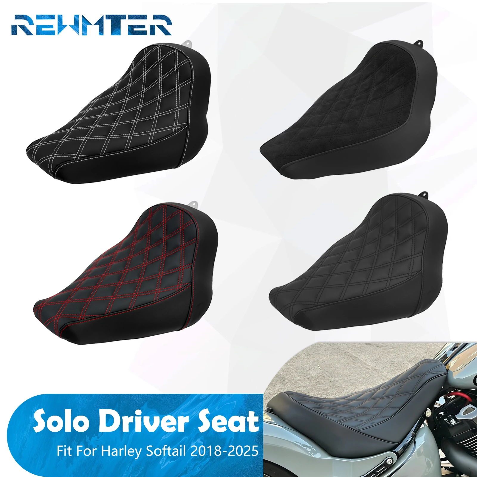 

Motorcycle Driver Solo Seat Diamond Low Profile Front Cushion Seat For Harley Softail Breakout Fat Boy Street Bob FXLR 2018-2025