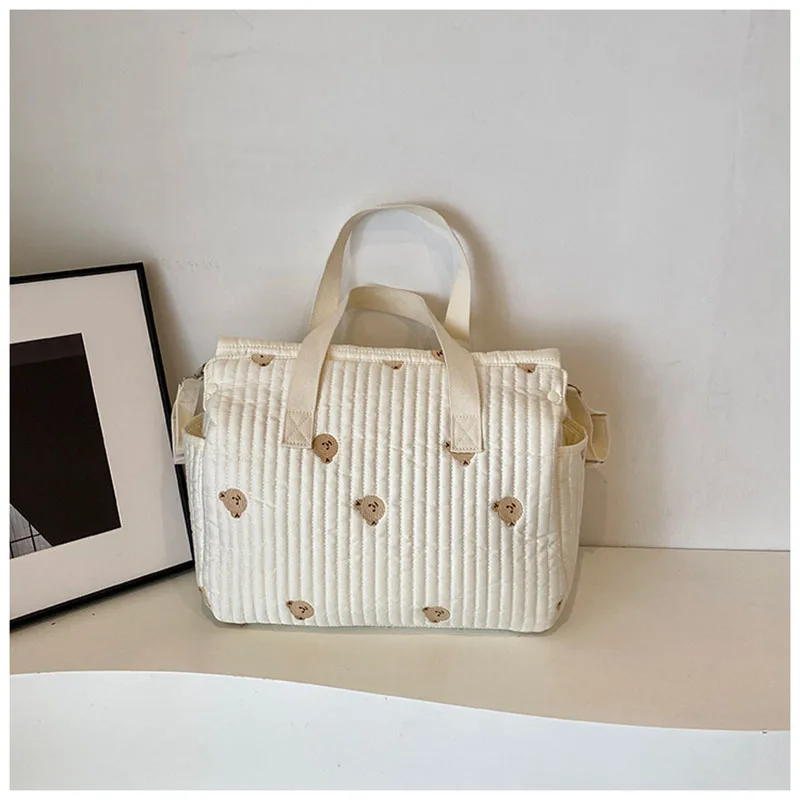 2024 New High-capacity Mummy Handbag Mommy Embroidered Bear Bag