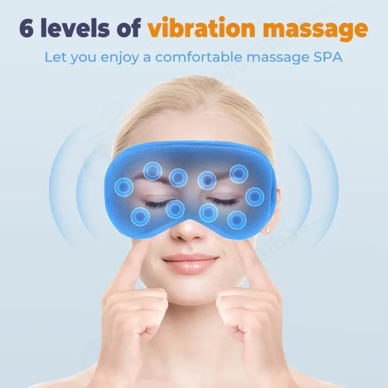 USB Heated Eye Mask, 3‑Level Temperature 6‑Mode Vibration, Warm Compress Eye Massager for Relieve Eye Fatigue