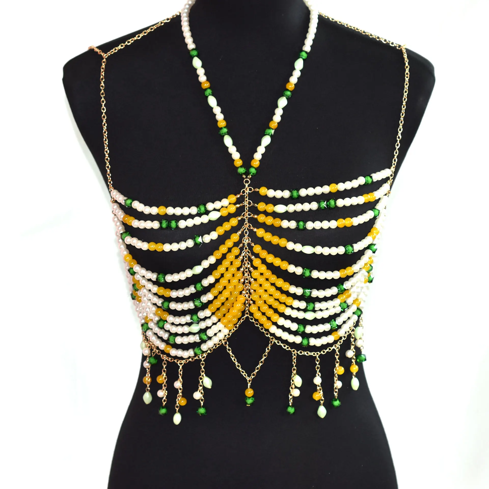 Mixed Color Beaded Bra Chain Jewelry Bikini Crop Tops Fancy Show Party Glasses Beading Camis Tops Sexy Body Chain Vetement Femme