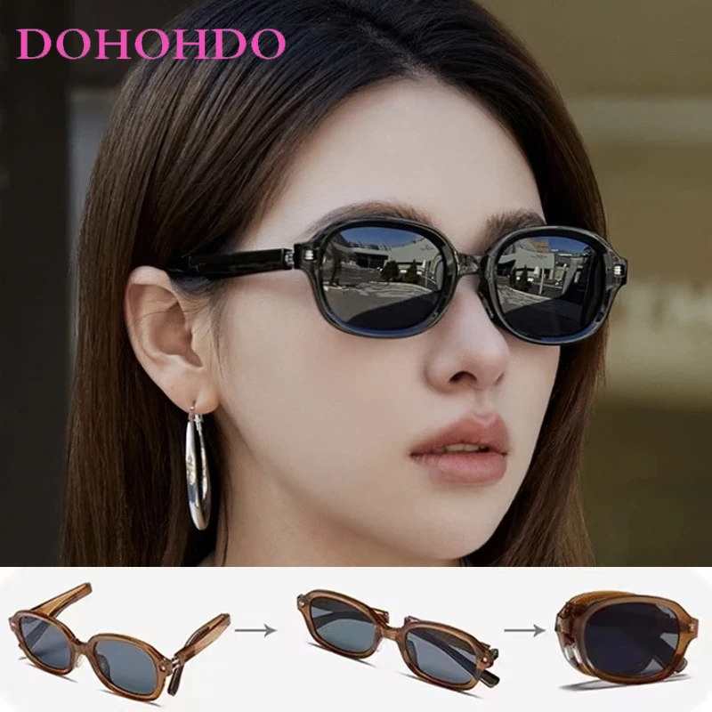 

Trendy Oval New Fashion Folding Sunglasses Women Luxury Designer Driving Shades Men UV400 Retro Travel Shades Gafas De Sol Mujer