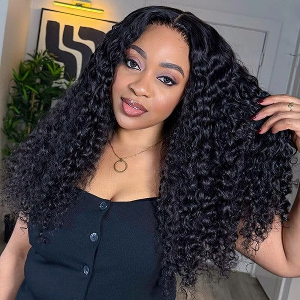 

100% Human Hair 13x6 Transparent Water Curly Lace Frontal Wigs Pre Plucked 5x5 Deep Wave Lace Closure Human Hair Wig 220 Density