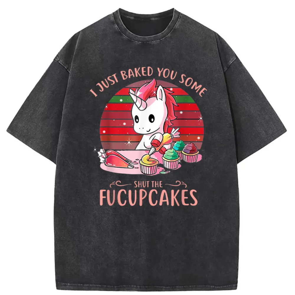 Funny Unicorn I Just Baked Fucupcakes Men Vintage T-shirts England Style Long Sleeve Tshirts Mother Day Mens Retro Sweatshirts