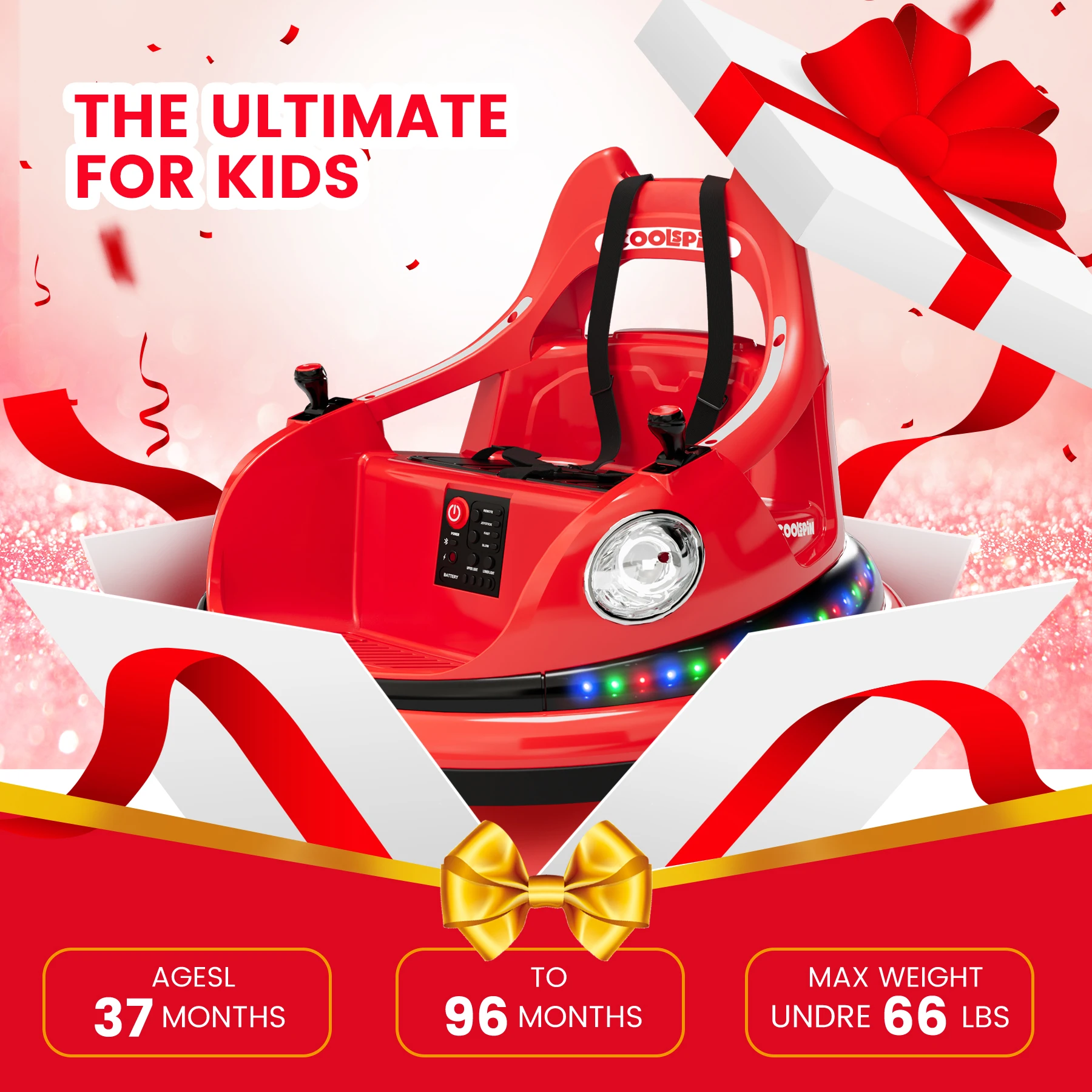 12V Electric Bumper Car for Kids & Toddlers, 360° Spin, Dual Speed, Parent Remote Control, Built-in Music & LED Lights, Two Driving Modes, Fun Ride-On Toy for Boys & Girls