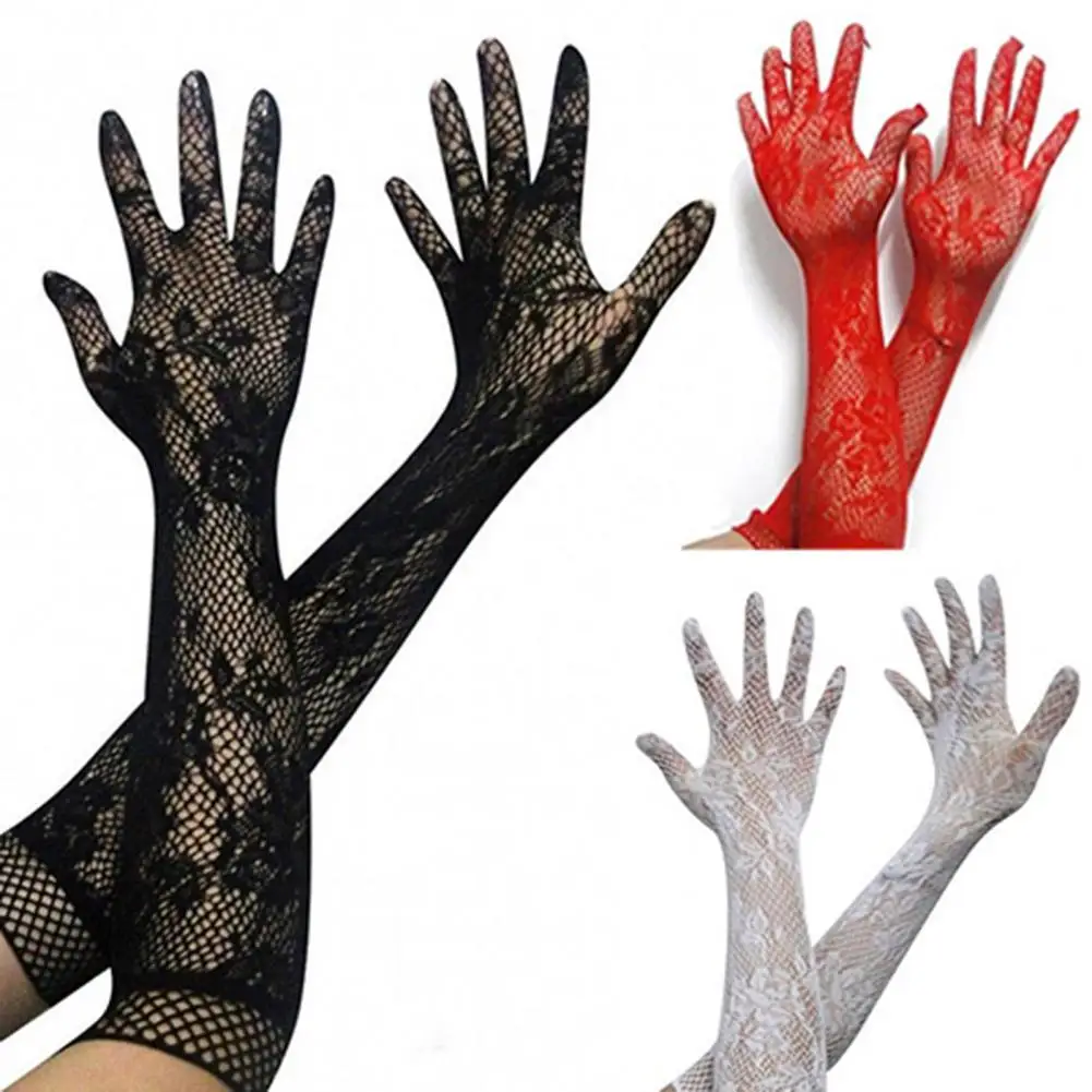 Fashion Women Gloves Sexy Stretch Lace Opera Elbow Long Length Mittens Evening Party Prom Gloves