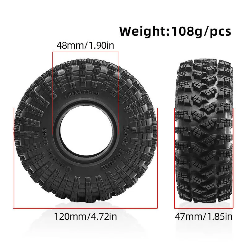 4pcs  1.9 120mm  Climber Tire Skin Climbing Tire SCX10 90046 D90 TRX4 TRX6 Tire
