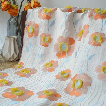 Simples 3d flor fio tingido jacquard tecido feminino primavera outono elegante vestido saco diy tecido de costura 45cm x 155cm