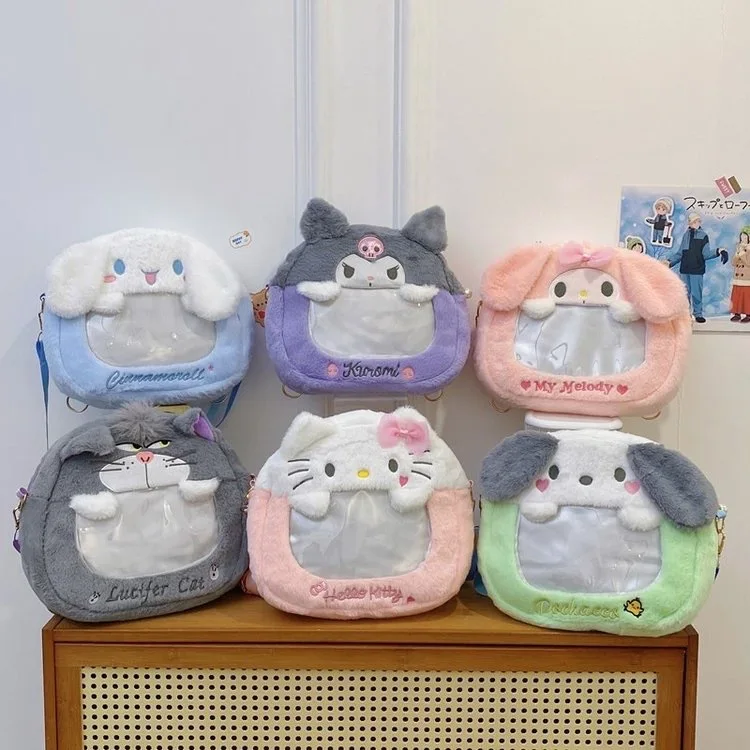 

New Kuromi Plush Handbag Cute Cartoon Melody Kitty Strawberry Bear Large Capacity Tote Bag