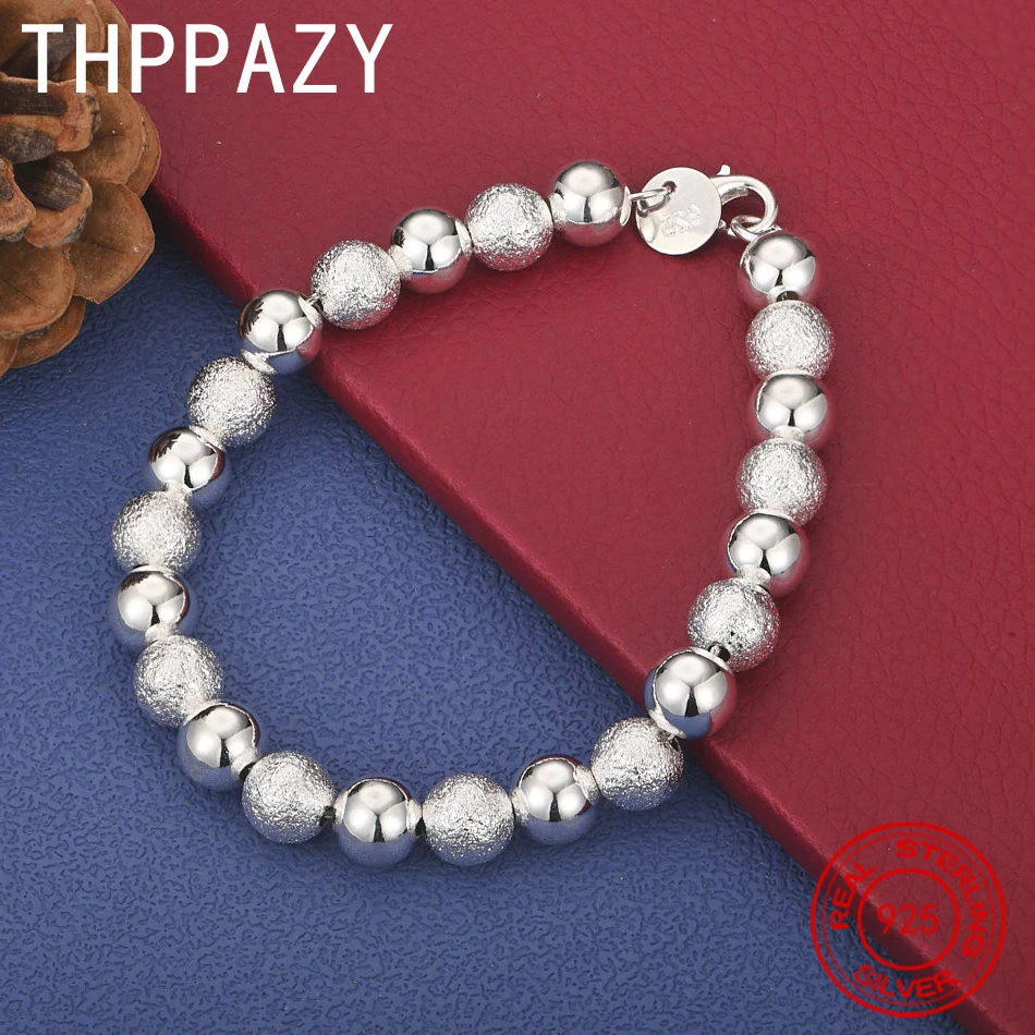 

THPPAZY 925 Sterling Silver 8mm Smooth/Frosted Bead Bracelet Men Fashion Anniversary Party High-Quality Nice Women Jewelry