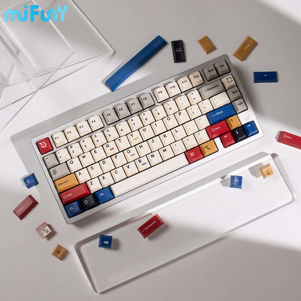 

Mifuny Custom Retro Keycap Simple Original Key Cap Fullset PBT Dry Subbed Cherry Profile Keycaps for Rainy75 Mechanical Keyboard