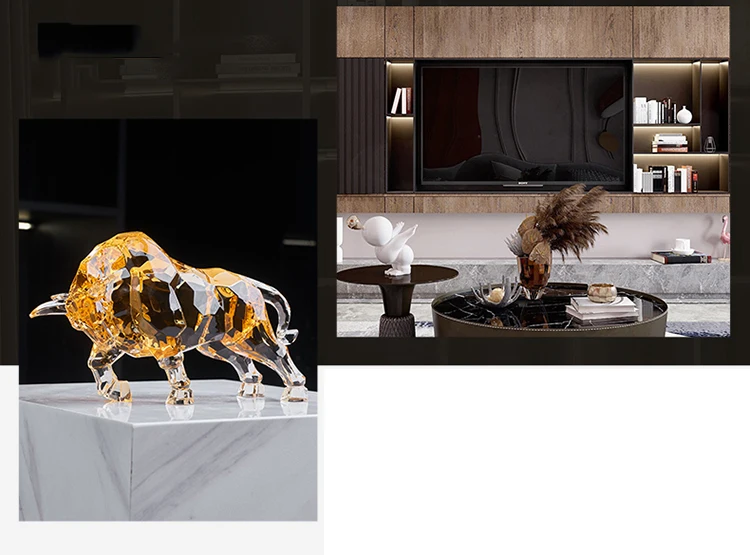 Raum Dekor Tier Ox Skulptur Ornamente Acryl Kristall Handwerk Statue Wohnzimmer Büro Desktop Dekoration Nordic Artwork Geschenk – Detail 2