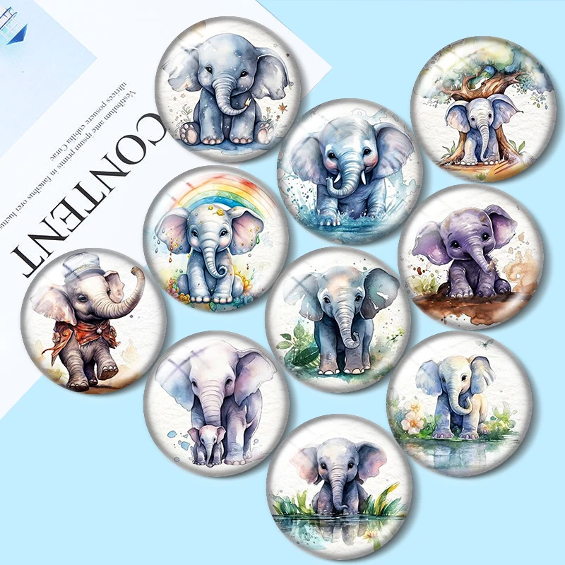 

Watercolor Baby Elephant 12/18/20/25mm glass cabochon bracelet pendant rings for jewelry demo earrings back Making findings