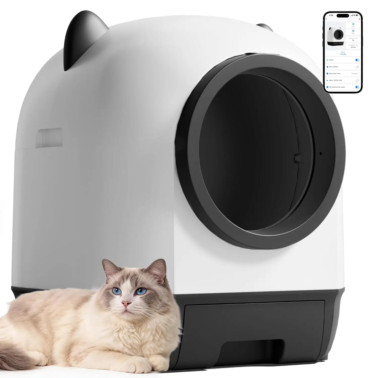 Automatic Cat Box Self Cleaning Large Capacity for Multiple Cats App Control with Safety Sensors  Design