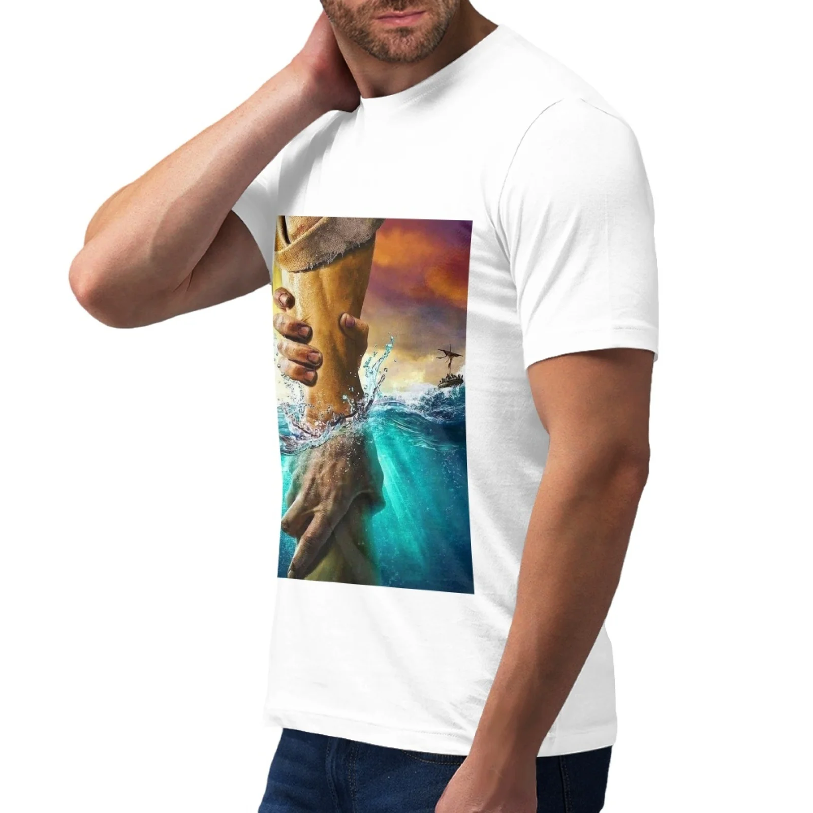 Christianity Print Cross and Psalm Text Holy Bible God Men WomenT Shirts Creative Tees Round Neck T-Shirt 100% Cotton Tops view 5