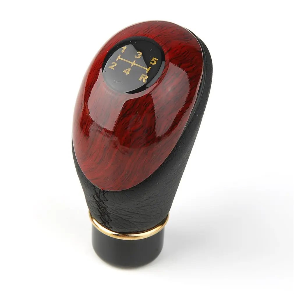 New Exquisite Car Truck 5-Speed Lever Manual Gear Stick Knob Shift Exquisite Wooden PU Leather Universal Gear Shift Knob