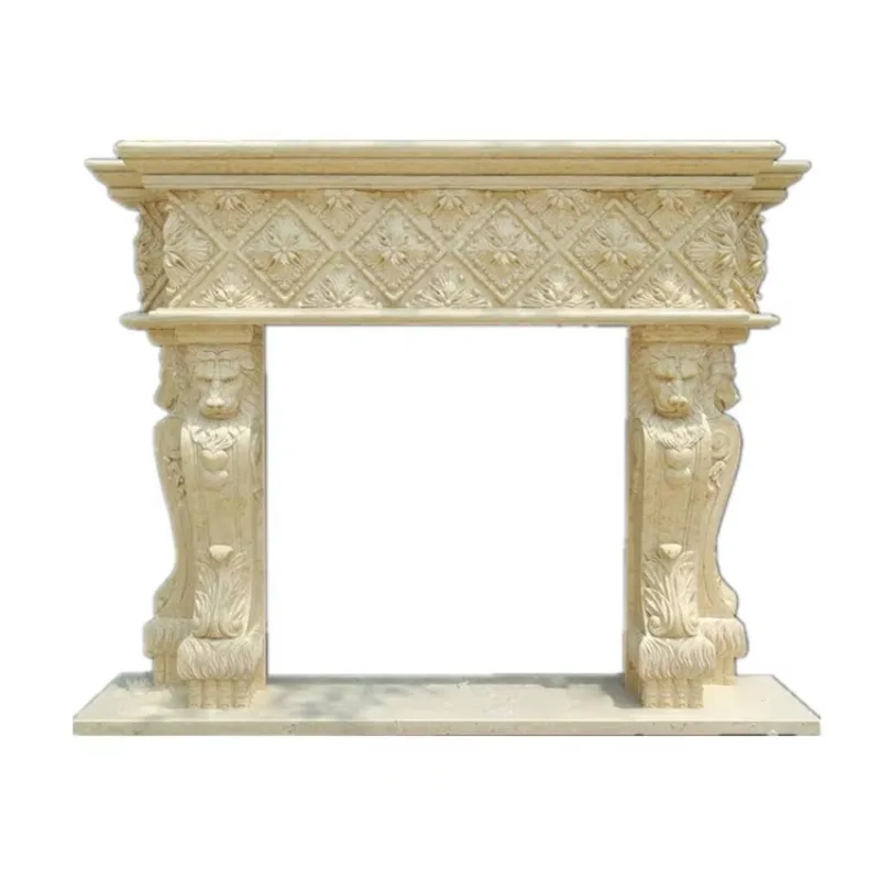 Floral Design Electric Fireplace with Stone Mantel Surround Free-Standing Wood Fireplaces for Hotel Use  L007
