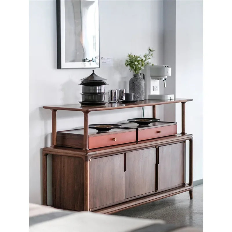 New Chinese style, black walnut food box dining side cabinet, solid wood black walnut modern simple light luxury living room