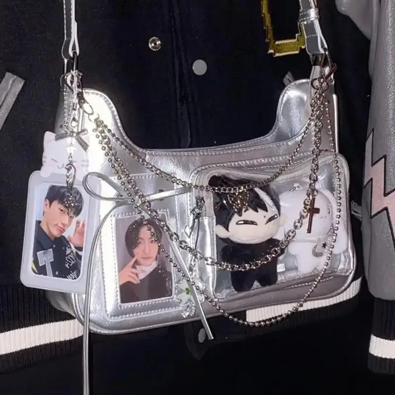 

Y2K Cute Bow Ita Bag Girl Transparent Messenger Bag Women Fashion Shoulder Crossbody Bag Ladys DIY Badge Lolita Handbag