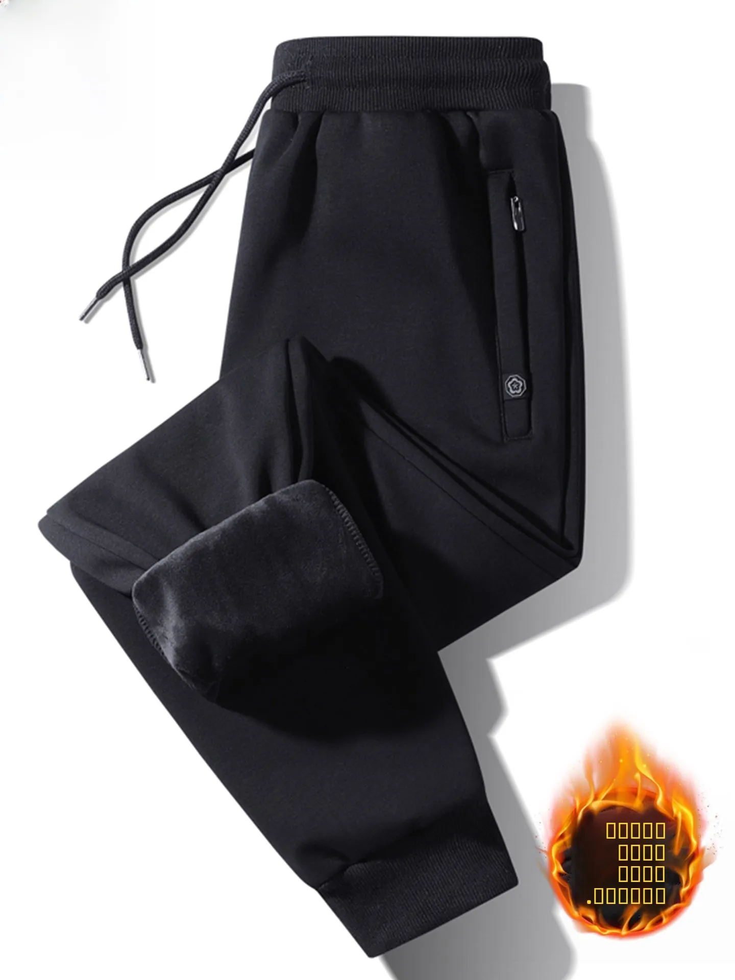 

Thiened Fce Lined Winter Cotton Sweatpants for Men Casual Spor Tapered Pants Mid-aged Faion Urban Sle Bla