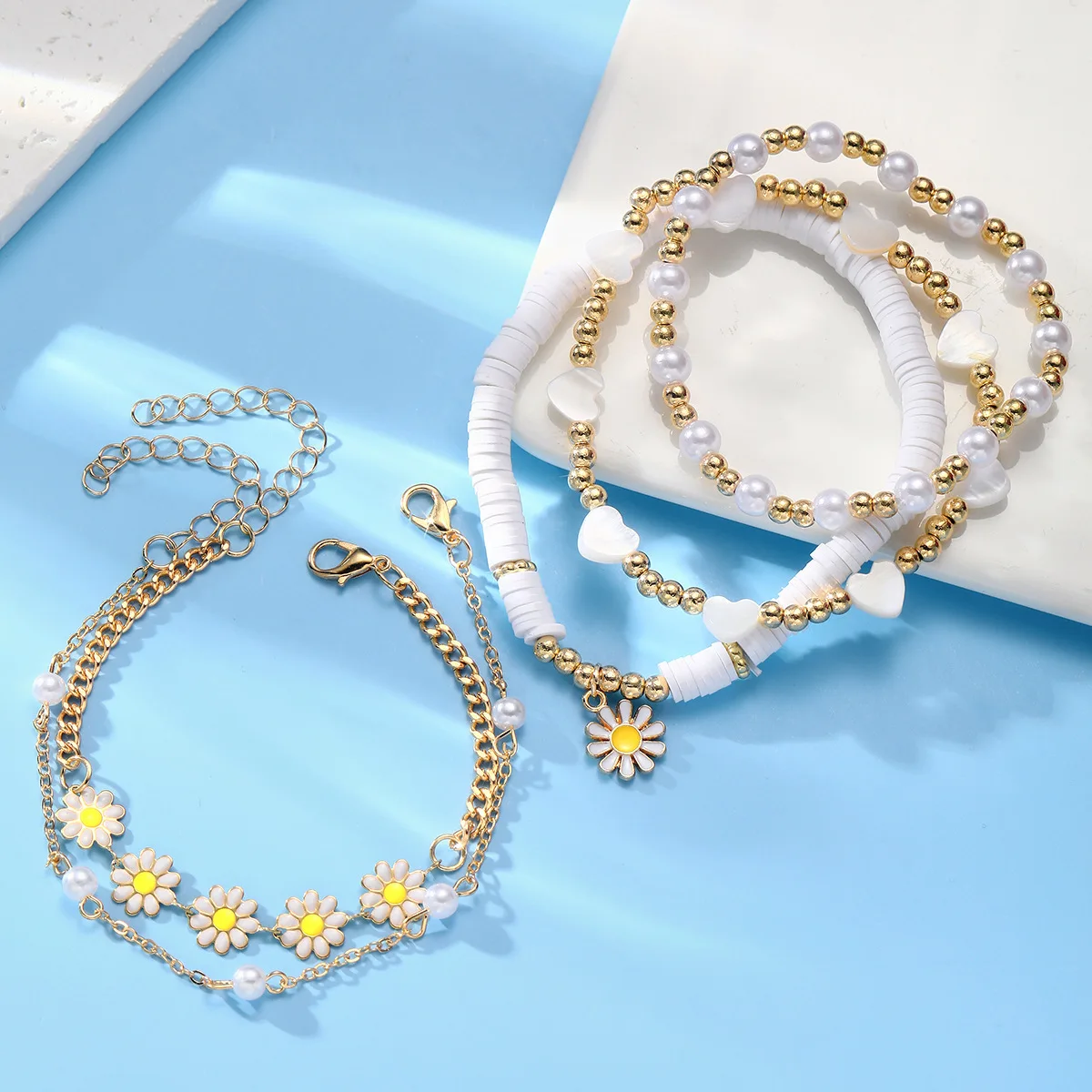 4pcs Vintage Unique Design Elegant Delicate Small Daisy Flower Butterfly Bracelet setWomen Jewelry Wedding Party Gift Wholesale