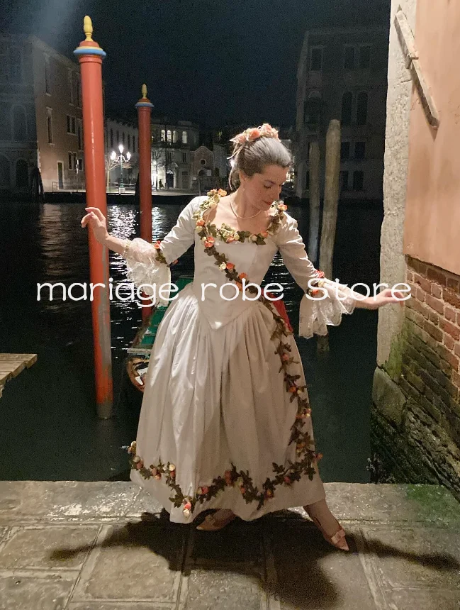 18th Century Ballet Opera Evening Formal Dresses Ankle-length Long Sleeve 3D Floral Costume Victorian Prom Gown Customized