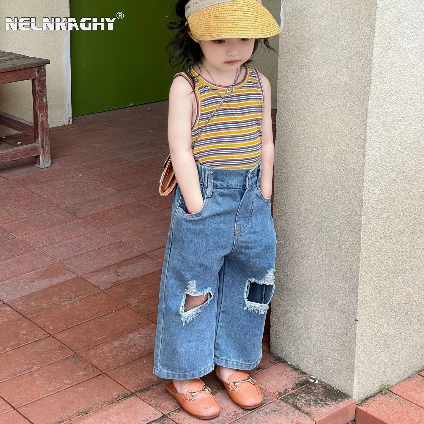 2025 Spring New in Kids Baby Boys Girls Fashion Clothing - Children Denim Hole Water-washing Pants , Toddler Trousers 2-7Y