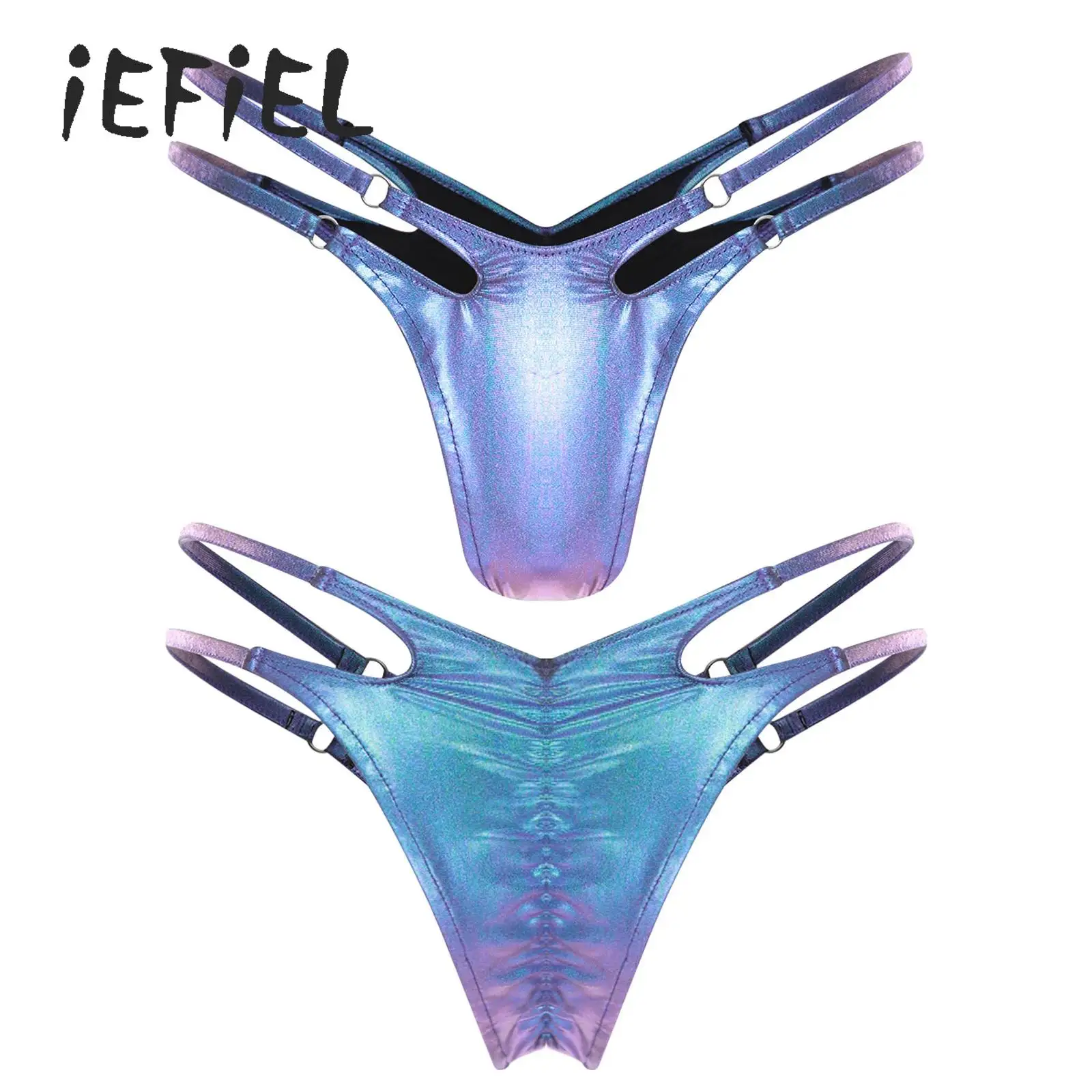 

Womens Metallic Shiny Panties Bikini Briefs Hot Pants Beach Panty O-rings Hollow Out Underwear Bikini Bottoms Swimwear Swimwear