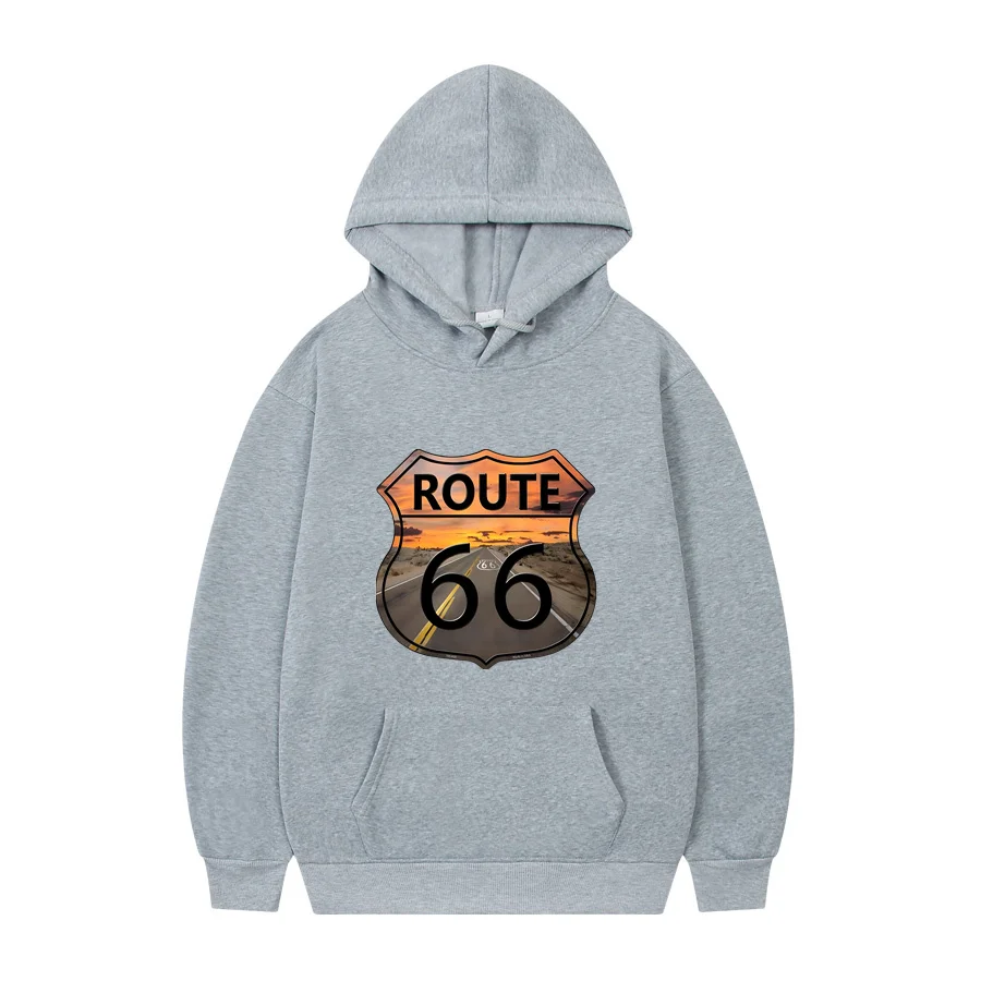 Men's Sweatshirt Americas Highway Route 66 Print Hoodie Clothes Fleece Sweater Vintage Streetwear Oversized Pullover 2022