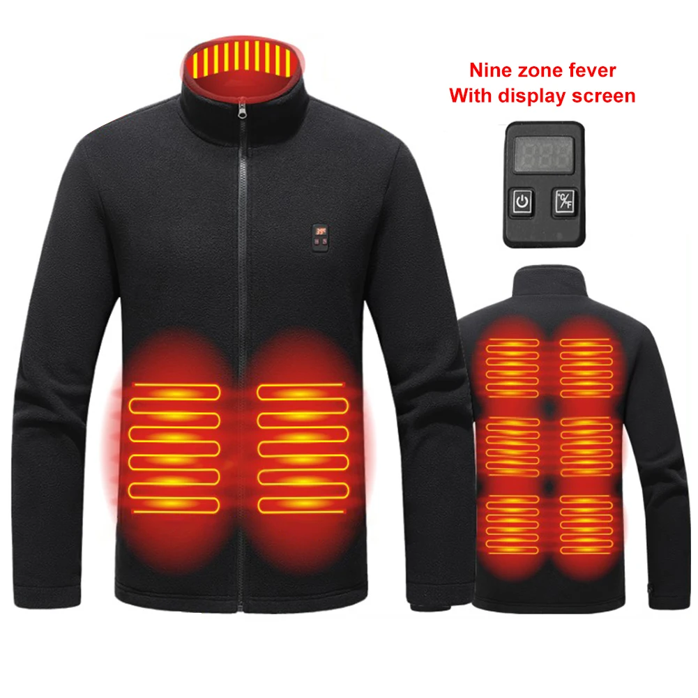 

9 Heated Area Intelligent Heating Coat USB Charging Heated Jacket Waterproof Heated Zip Up Coat 3 Gear Temperature for Men Women